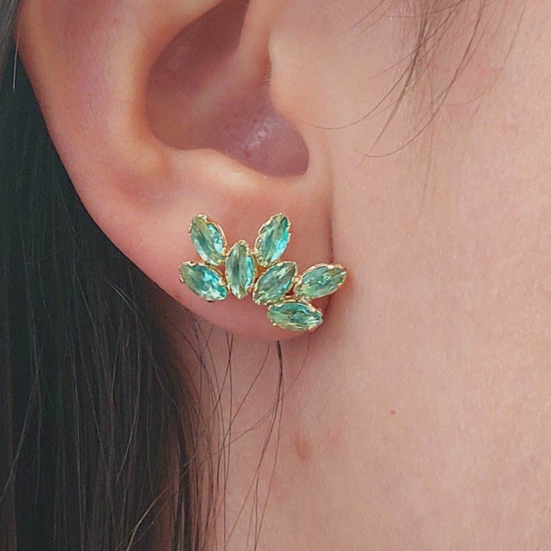 Brinco Flor De Zirconia Colorido Folheado A Ouro