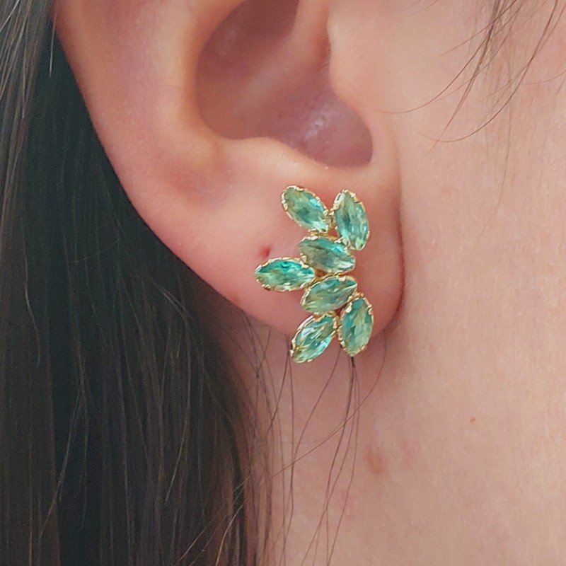 Brinco Flor De Zirconia Colorido Folheado A Ouro