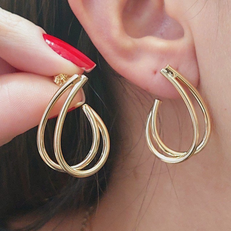 Brinco De Argola Dupla Folheado A Ouro