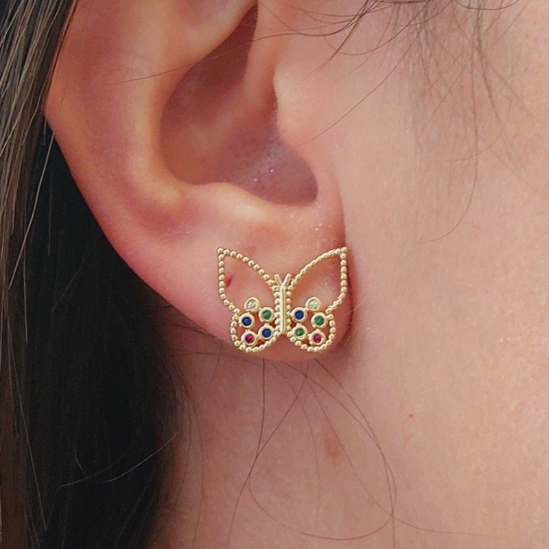 Conjunto Feminino De Borboleta Folheado A Ouro 18k