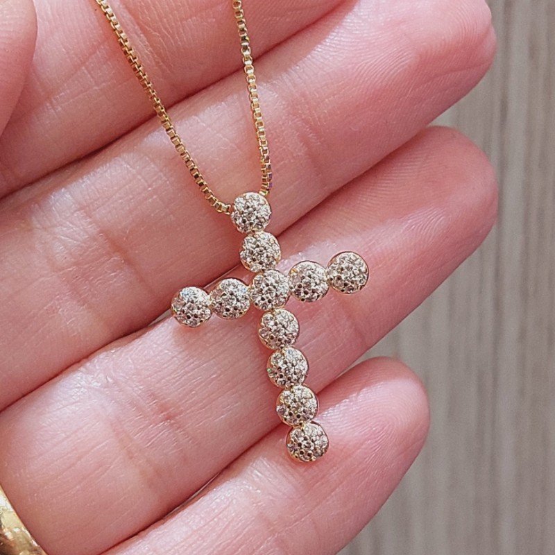Colar De Cruz Com Zirconia Folheado A Ouro
