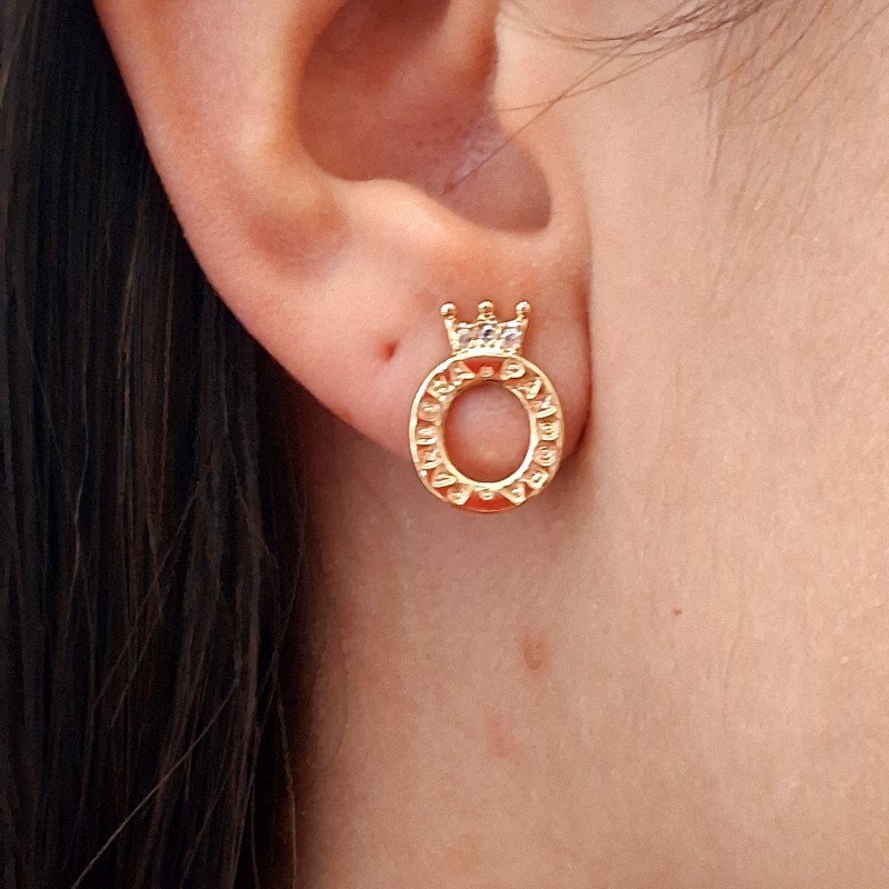 Brinco De Coroa Com Zirconia Folheado A Ouro