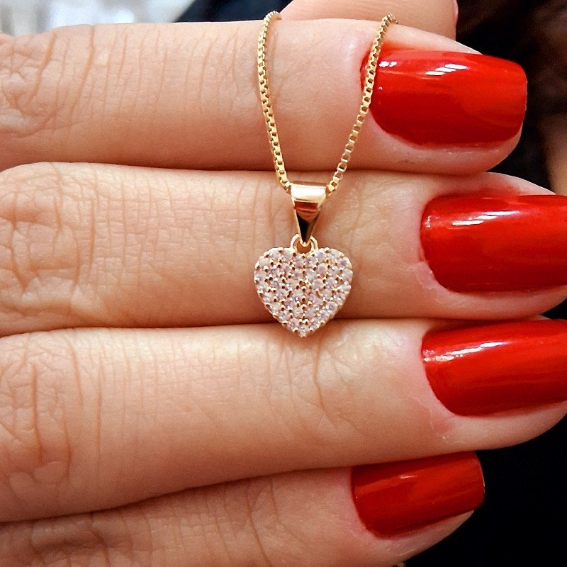 Conjunto Coração Com Zirconia Folheado A Ouro