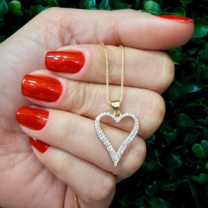Colar De Coração Com Zirconia Folheado A Ouro