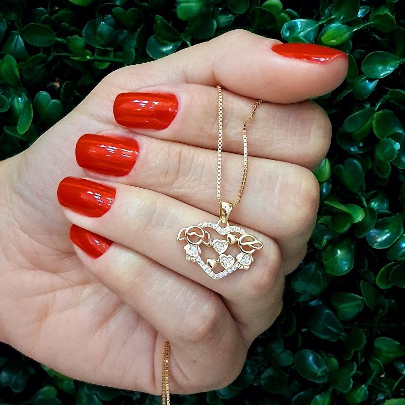 Colar De Casal De Filhos Folheado A Ouro