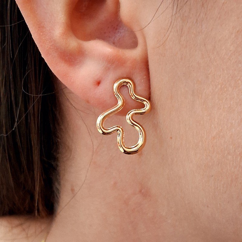 Conjunto De Brincos E Colar Organico Folheado A Ouro