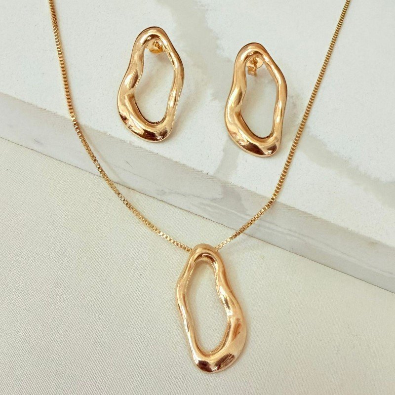 Conjunto Organico Medio Folheado A Ouro