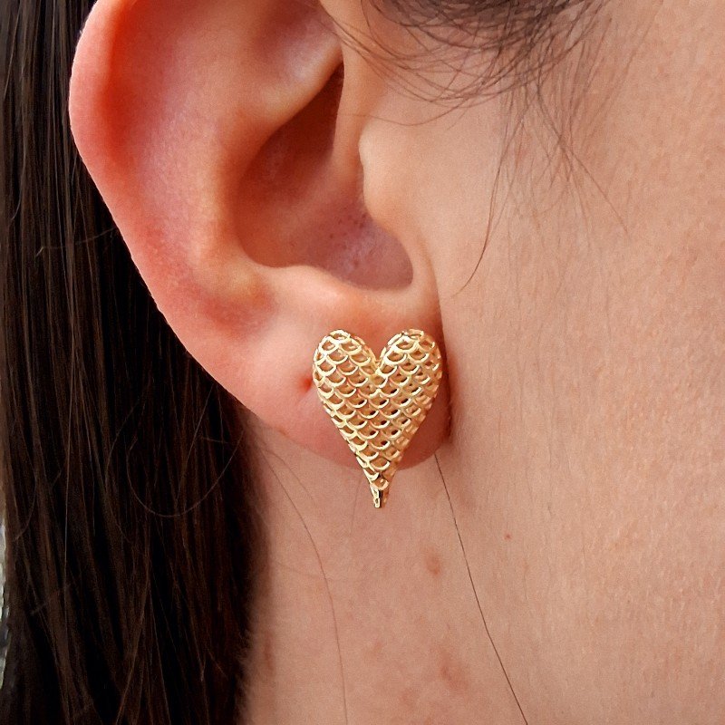 Conjunto De Coração Furadinho Folheado A Ouro