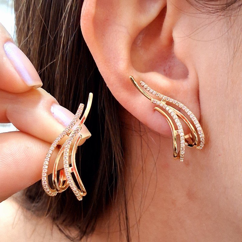 Brinco Zirconia Folheado A Ouro