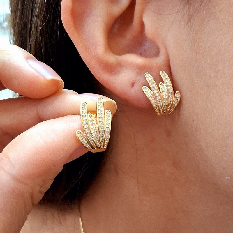 Brinco Zirconia Folheado A Ouro