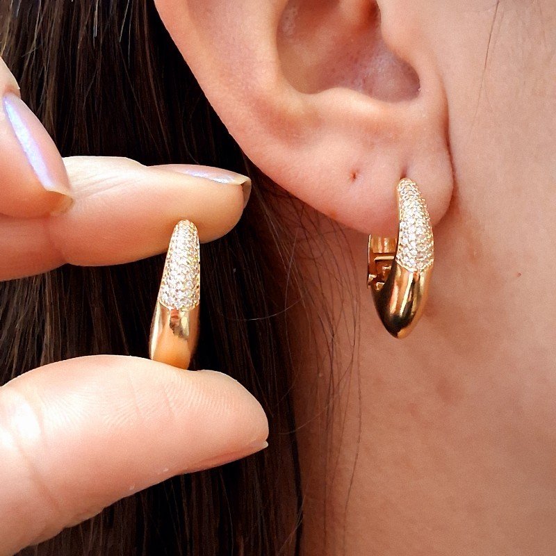 Brinco De Argola Zirconia Folheado A Ouro