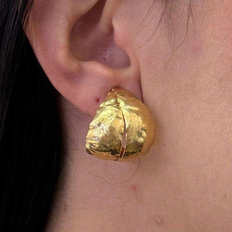 Brinco De Pressão Argola Larga Folheado A Ouro