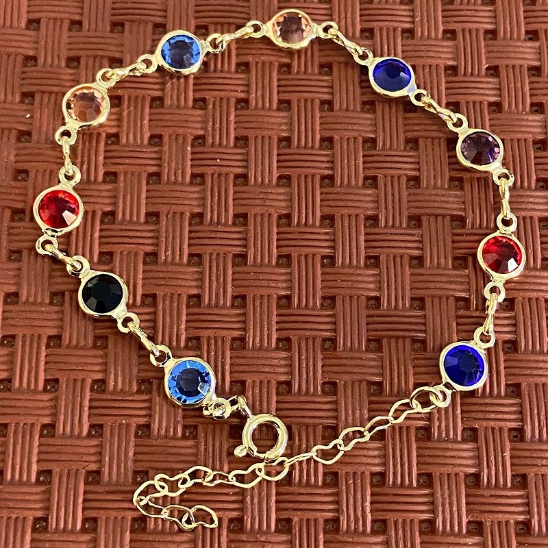 Pulseira Pedras Coloridas Redondas Folheada A Ouro