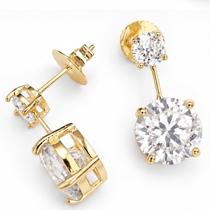 Brinco Zirconia Duplo Redondo Folheado A Ouro
