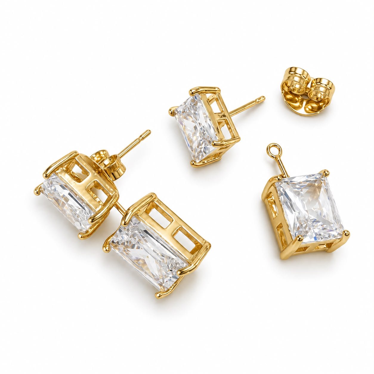 Brinco Ear Jacket Com Zircônia Carrê Folheado A Ouro