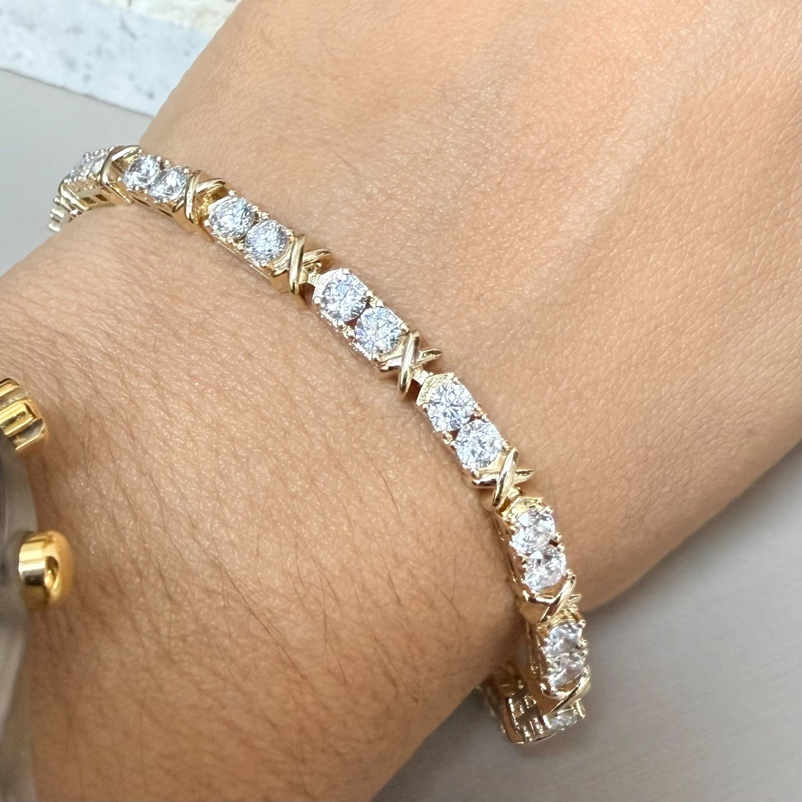 Pulseira X Com Zirconia Transparente Folheado A Ouro