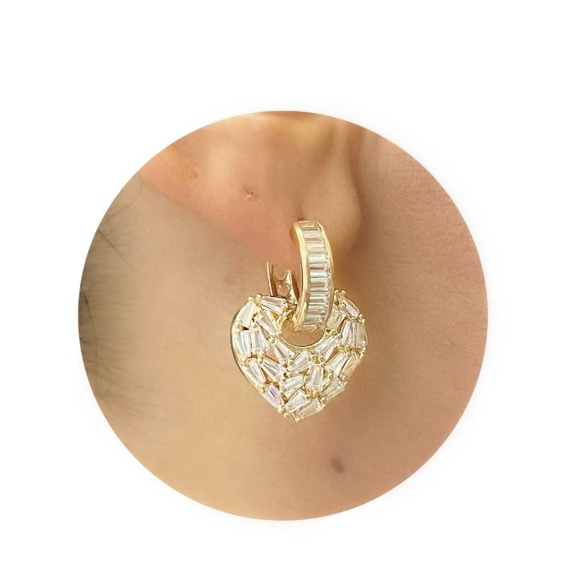ARGOLA CORAÇÃO ZIRCONIA FOLHEADO A OURO