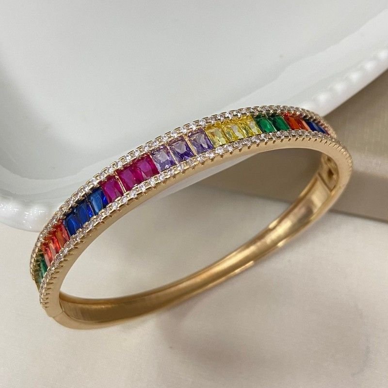 BRACELETE DOURADO COLORIDO DE ZIRCONIA FOLHEADO A OURO