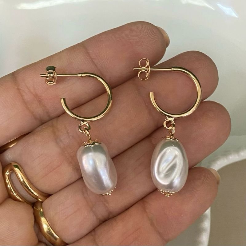 Brinco De Argola Perola Folheado A Ouro