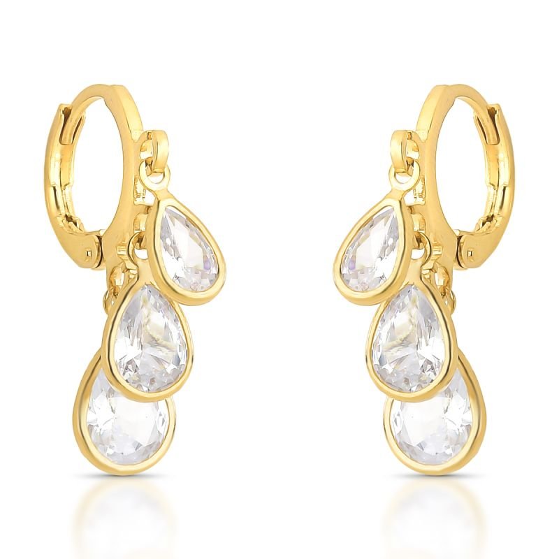 Brinco Argola Zirconia Folheado A Ouro