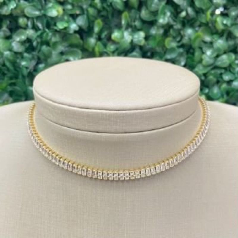 CHOKER FOLHEADA A OURO ZIRCONIA