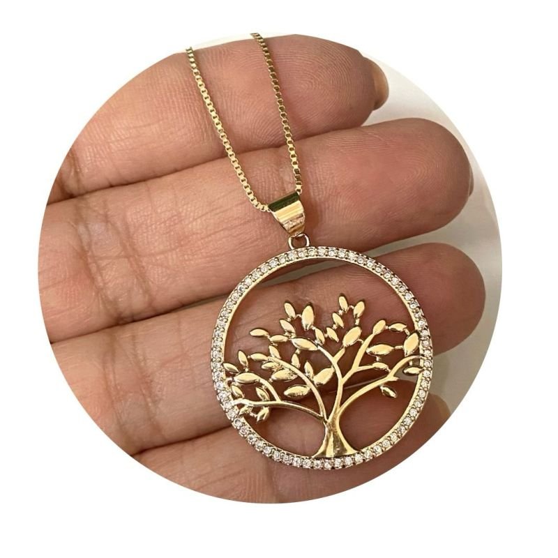 Colar Arvore Da Vida Folheado A Ouro