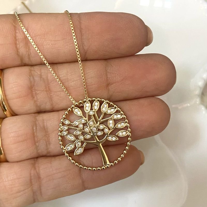 Colar Arvore Da Vida Folheado A Ouro