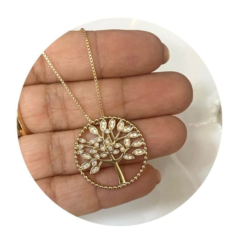 Colar Arvore Da Vida Folheado A Ouro