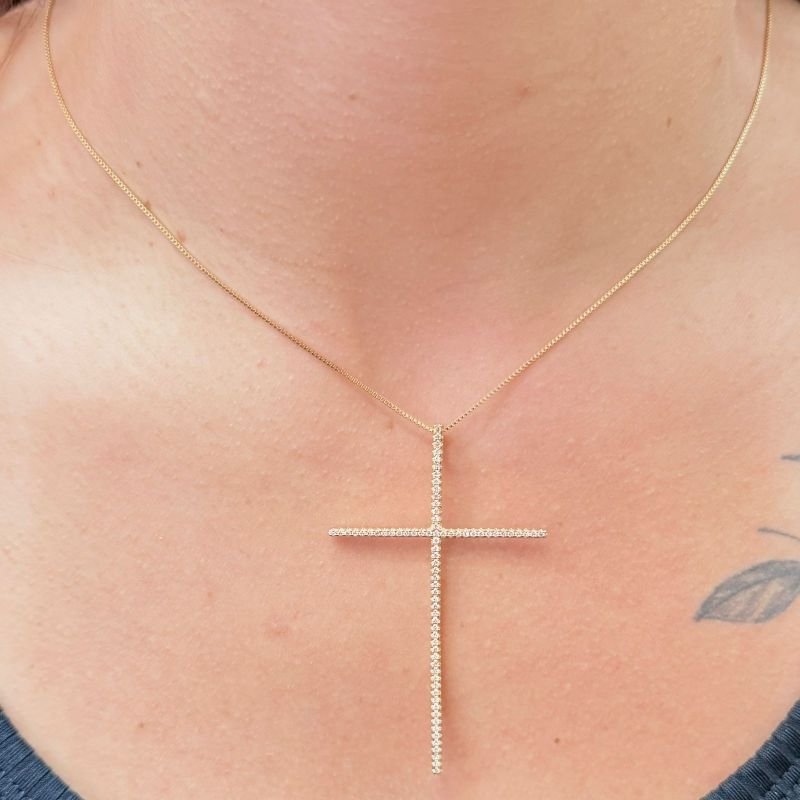 Colar Com Cruz Palito Folheado A Ouro