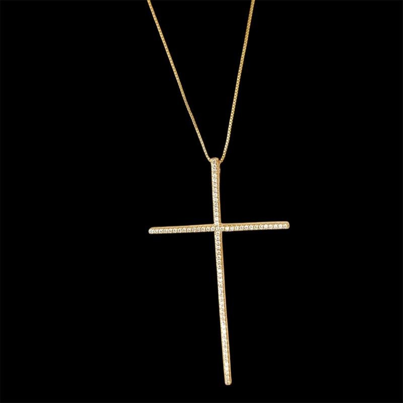 Colar Com Cruz Palito Folheado A Ouro