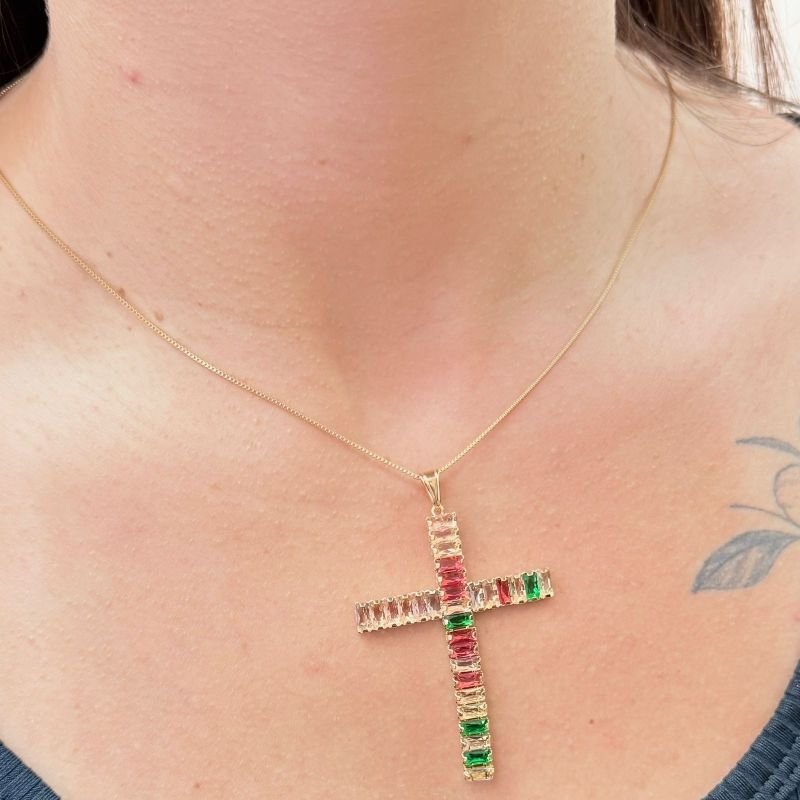 Colar Cruz Móvel De Zirconia Folheado A Ouro