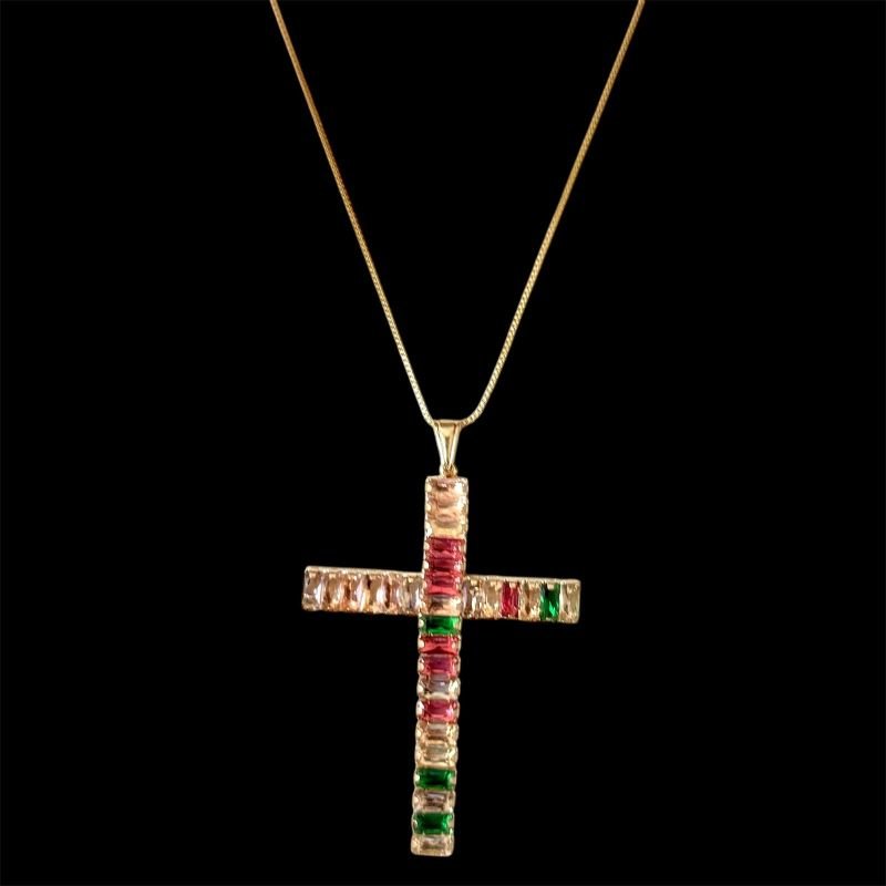 Colar Cruz Móvel De Zirconia Folheado A Ouro