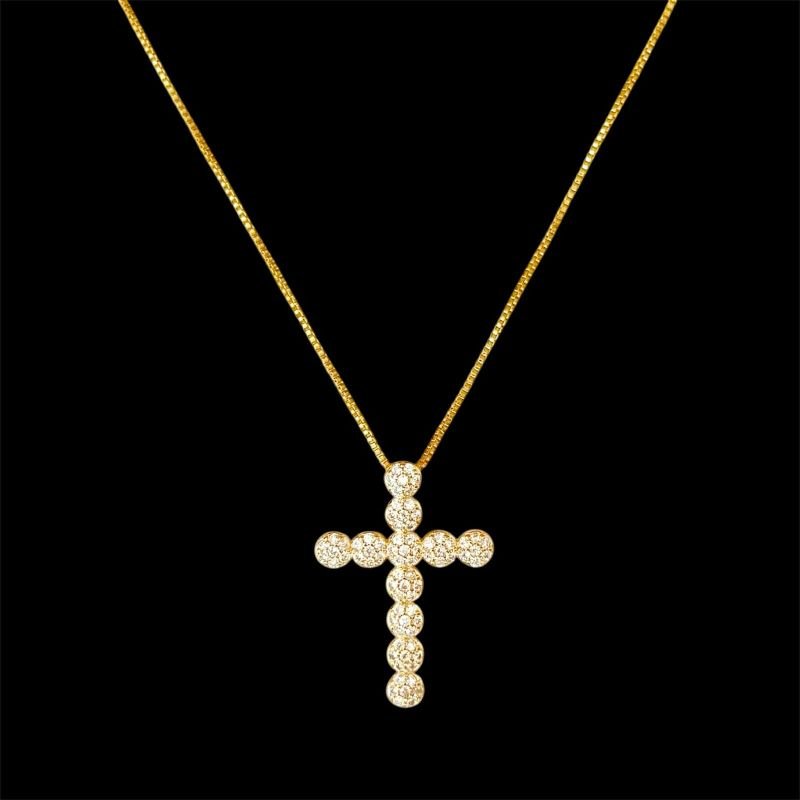 Colar De Cruz Com Zirconia Folheado A Ouro