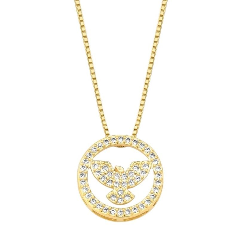 Colar Espirito Santo Zirconia Folheado A Ouro