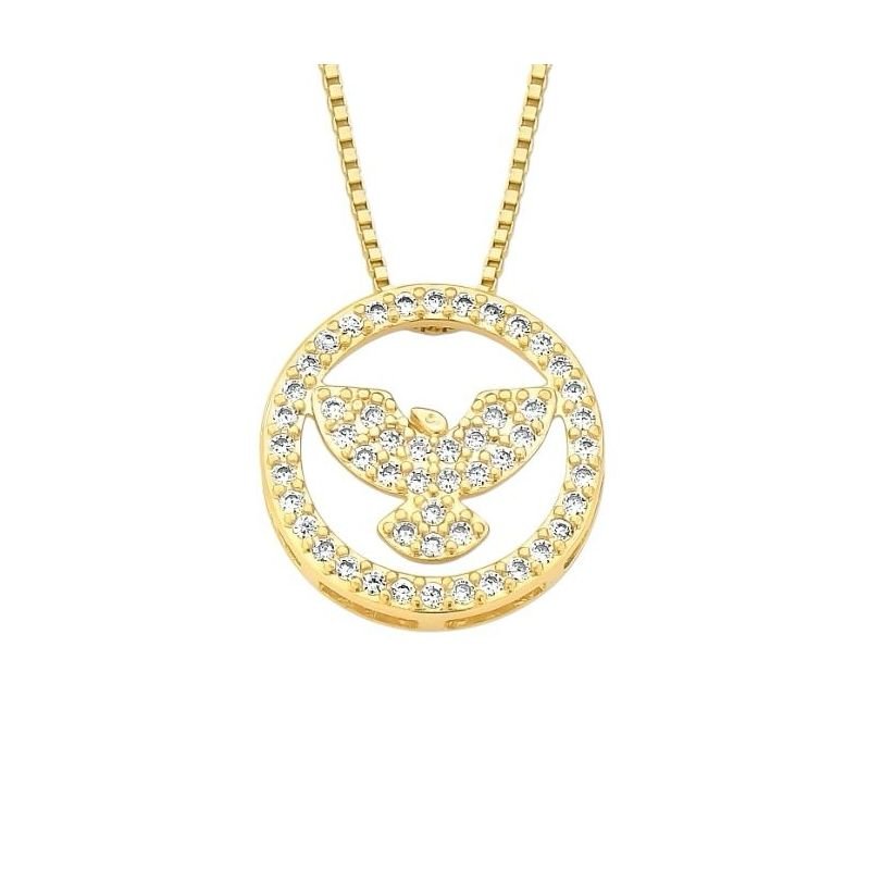 Colar Espirito Santo Zirconia Folheado A Ouro
