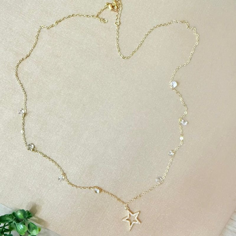 Colar Estrela Com Zirconia Folheado A Ouro