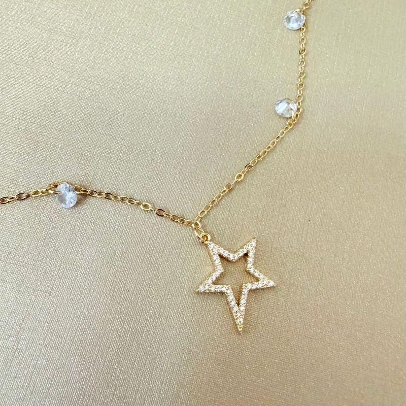 Colar Estrela Com Zirconia Folheado A Ouro