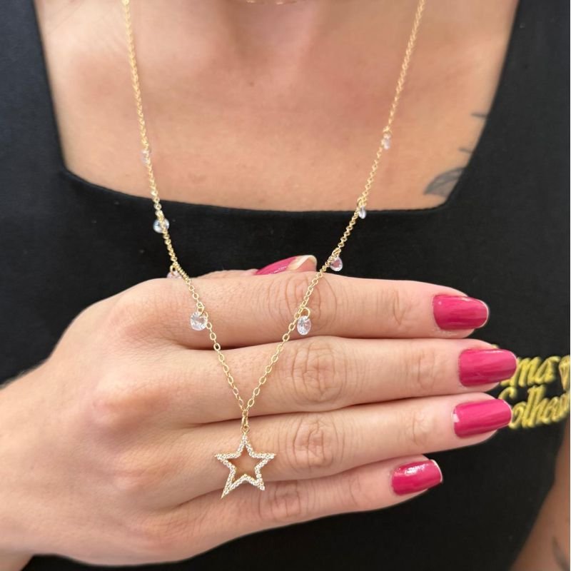 Colar Estrela Com Zirconia Folheado A Ouro