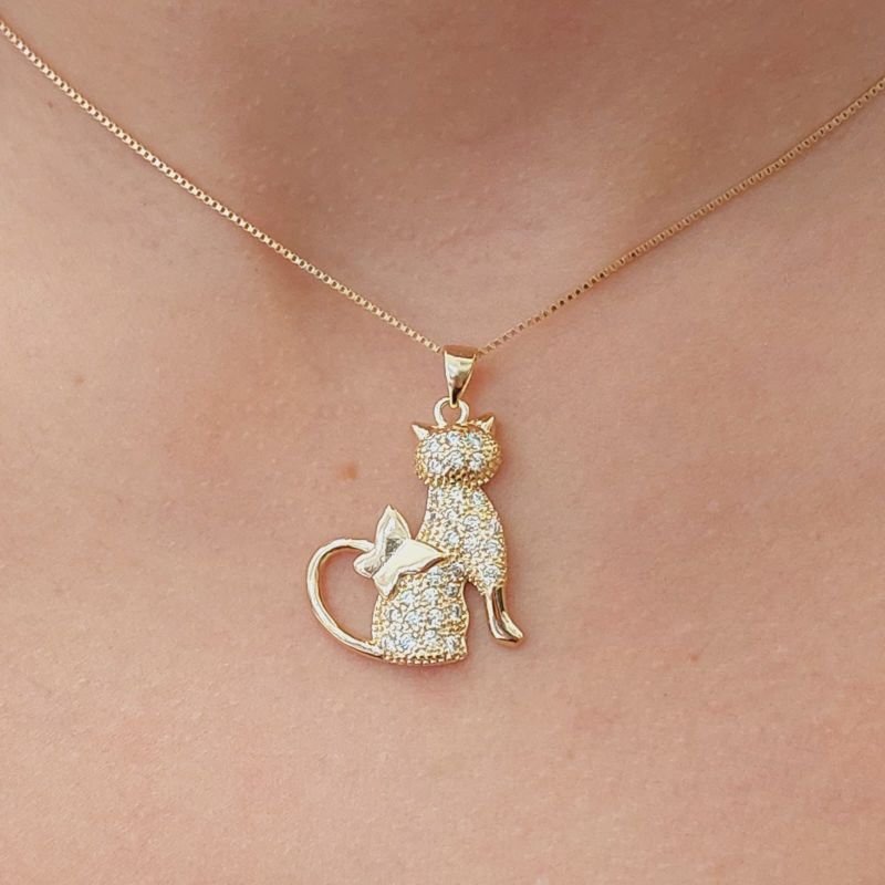 Colar Gatinho Delicado Zirconia Folheado A Ouro