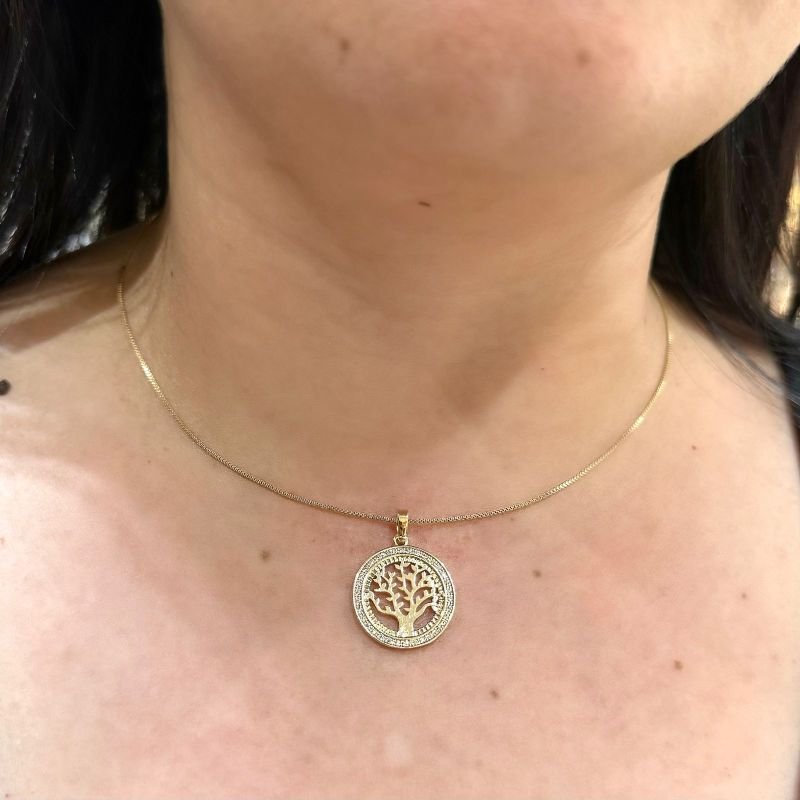 Colar Mandala Árvore Da Vida Cravejado Zircônia Folheado Ouro 18k Luxo