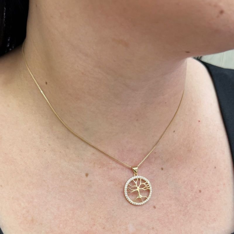 Colar Árvore Da Vida Zircônia Folheado Ouro 18k