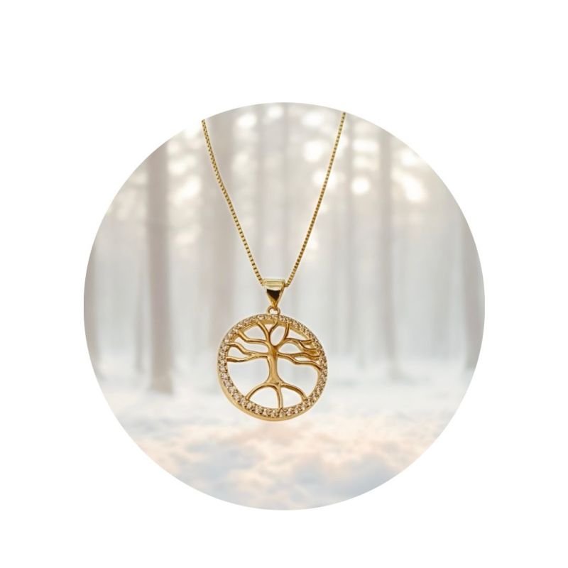 Colar Árvore Da Vida Zircônia Folheado Ouro 18k