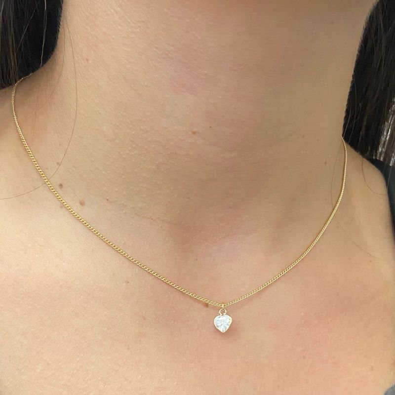 Colar Ponto De Luz Coração Zirconia Folheado A Ouro