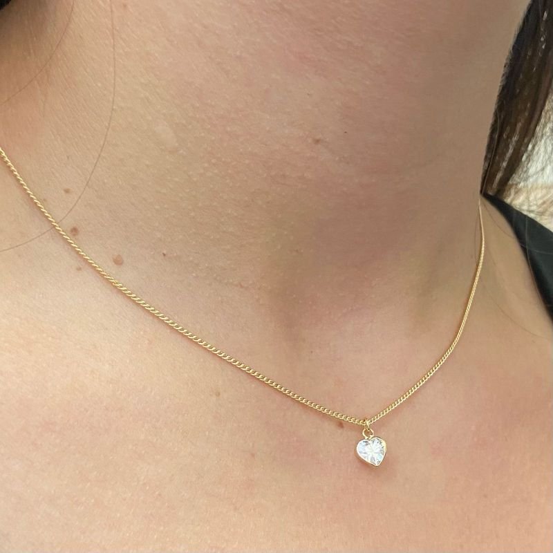 Colar Ponto De Luz Coração Zirconia Folheado A Ouro