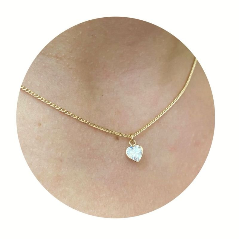 Colar Ponto De Luz Coração Zirconia Folheado A Ouro