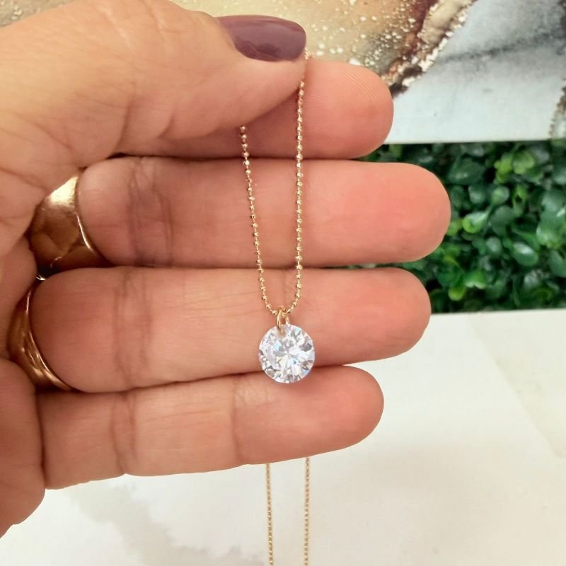 Colar Ponto De Luz Feminino Zirconia Folheado A Ouro 18k