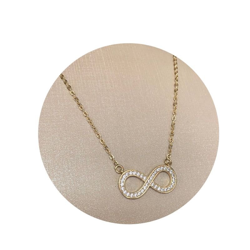 Colar Simbolo Do Infinito Zirconia Folheado A Ouro