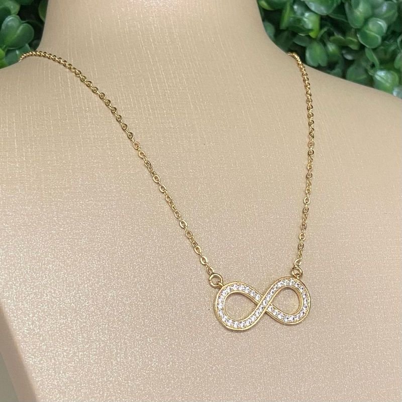 Colar Simbolo Do Infinito Zirconia Folheado A Ouro