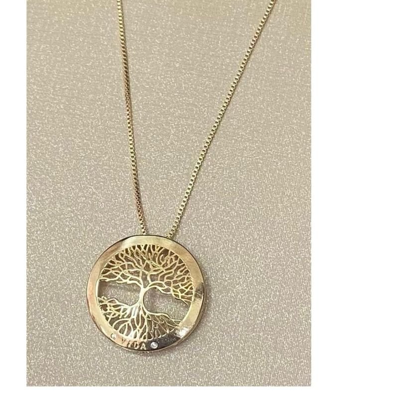 Colar Zirconia Arvore Da Vida Folheado A Ouro