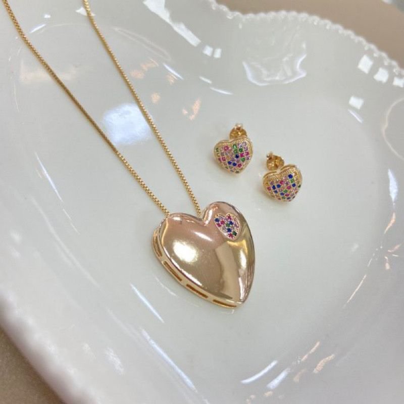 CONJUNTO ZIRCONIA FOLHEADO A OURO